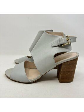 Cole Haan Women's Block Heel Sandals Gray Leather Ankle Strap Size 10B